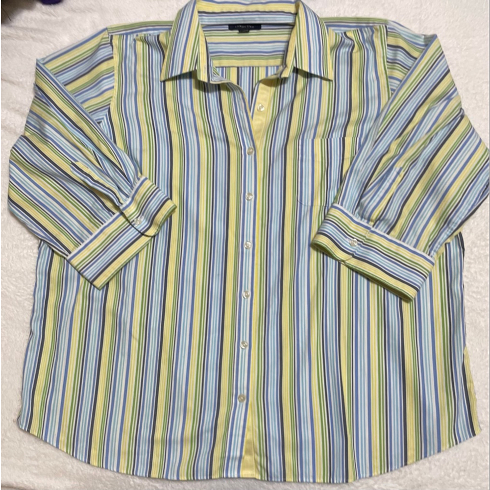 Women's Lands' End Button Down Shirt 20W Blue Green Striped